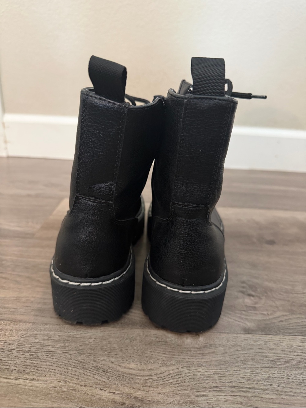 Sincerly Jules Black Lace-Up Combat Boots with Chunky Sole - Picture 6 of 7